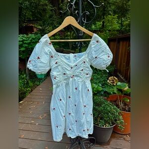 White Cherry Cotton Mini Dress